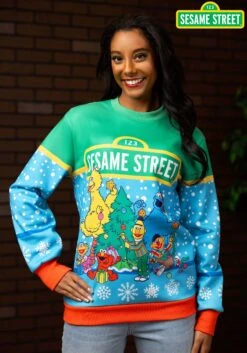 Adult Sesame Street Christmas Sweatshirt -Halloween Costumes adult sesame street christmas sweater alt 1