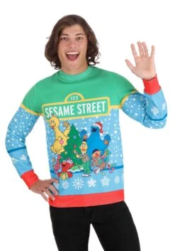 Adult Sesame Street Christmas Sweatshirt -Halloween Costumes adult sesame street christmas sweater alt 8