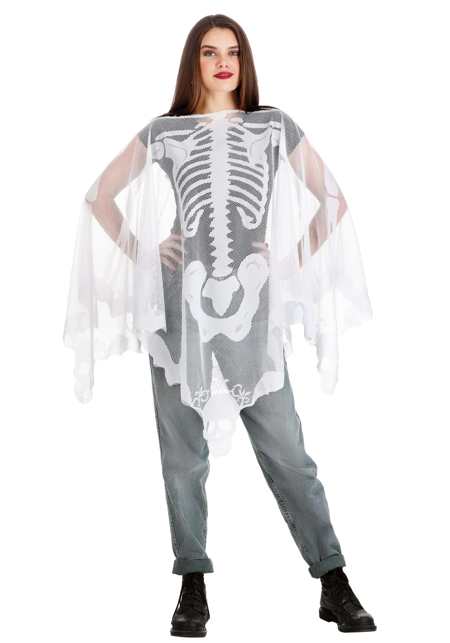 Sheer Skeleton Costume Poncho For Adults 3 Sheer Skeleton Costume Poncho For Adults