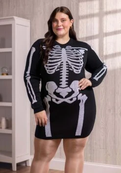 Skeleton Sweater Dress For Women -Halloween Costumes adult skeleton sweater dress alt 1