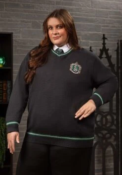 Harry Potter Adult Slytherin Uniform Sweater -Halloween Costumes adult slytherin uniform harry potter sweater alt 1 1