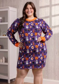 Spooky Smiles Halloween Sweater Dress For Adults 8 Spooky Smiles Halloween Sweater Dress For Adults -Halloween Costumes adult spooky smiles halloween sweater dress alt 1