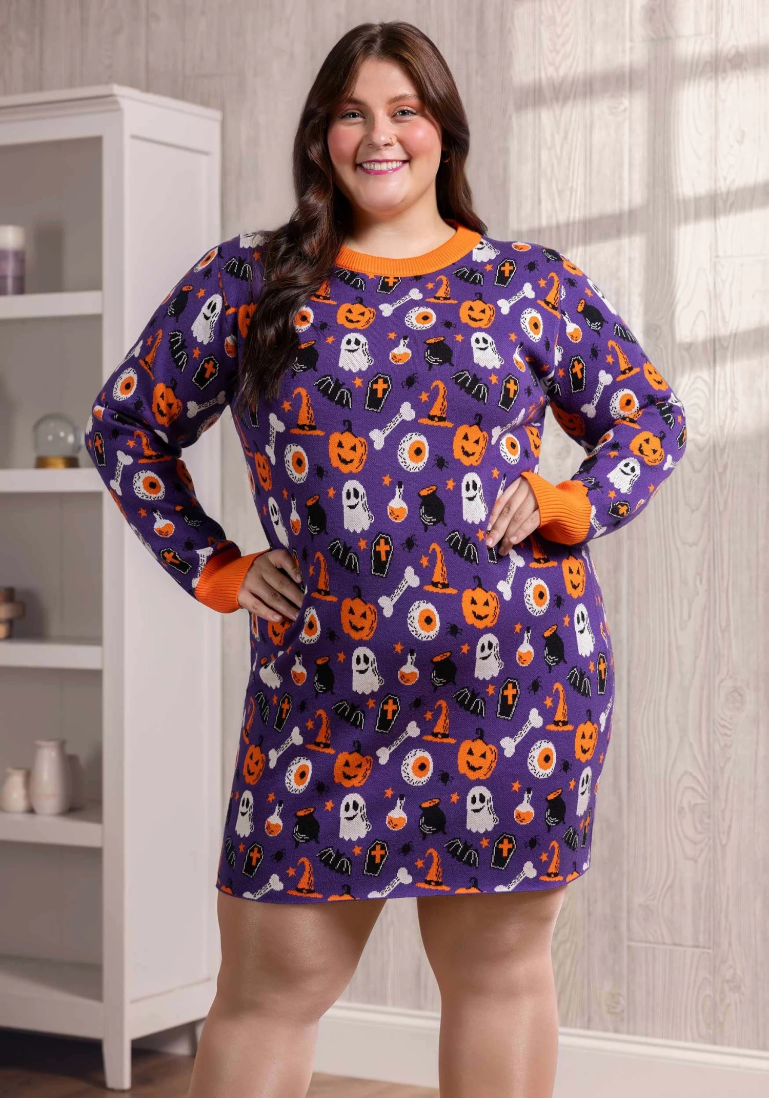 Spooky Smiles Halloween Sweater Dress For Adults 4 Spooky Smiles Halloween Sweater Dress For Adults - Image 2