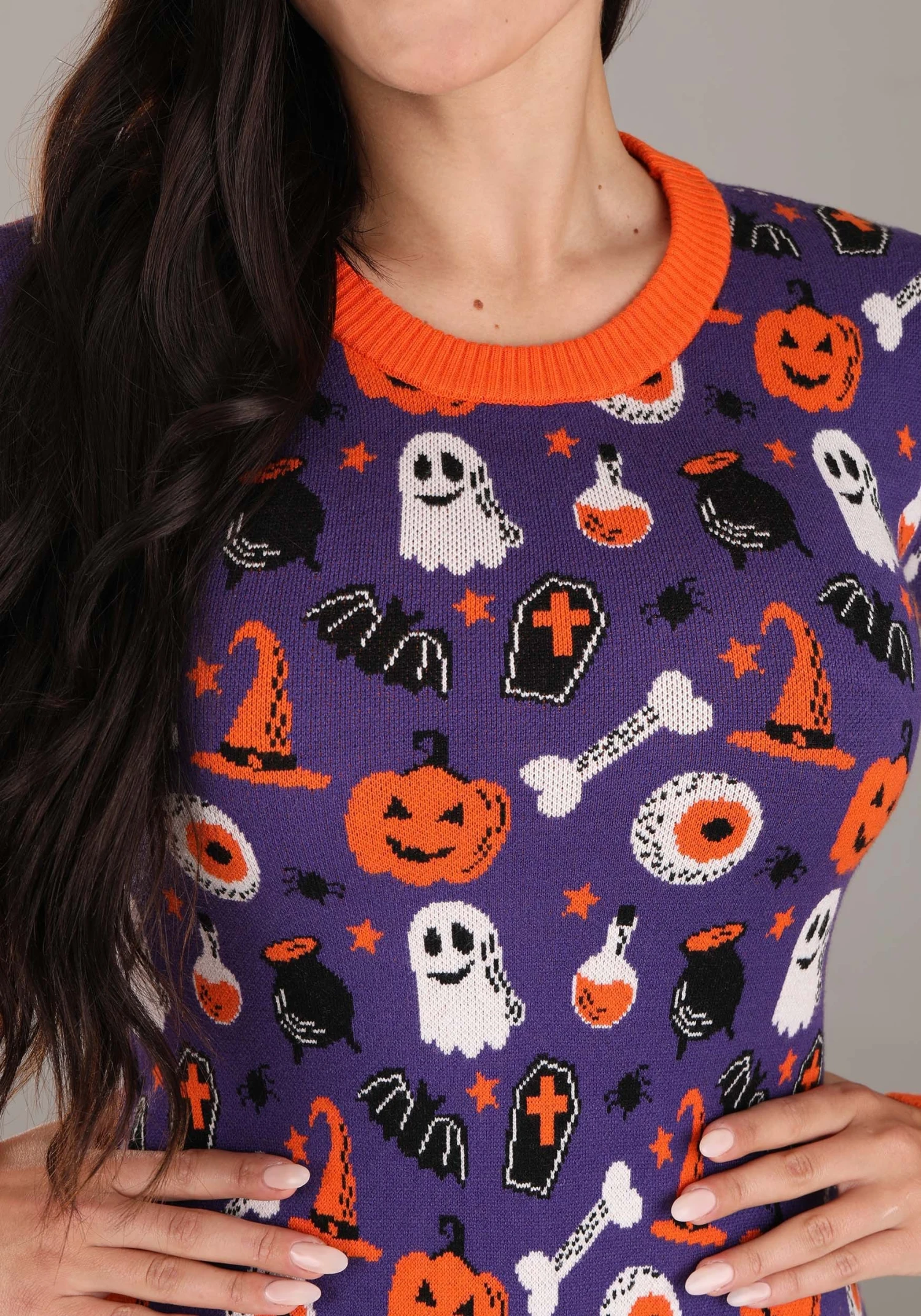 Spooky Smiles Halloween Sweater Dress For Adults 5 Spooky Smiles Halloween Sweater Dress For Adults - Image 3