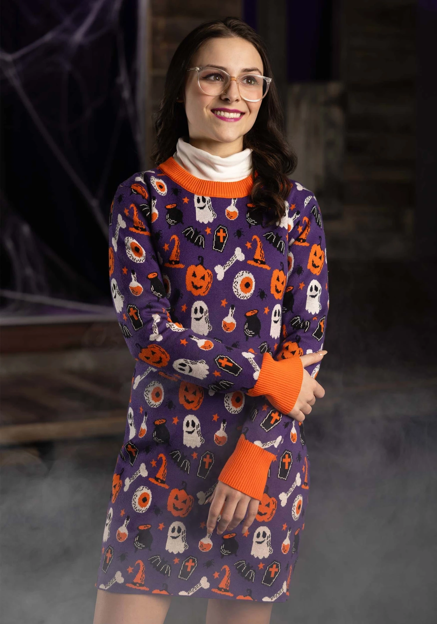 Spooky Smiles Halloween Sweater Dress For Adults 3 Spooky Smiles Halloween Sweater Dress For Adults
