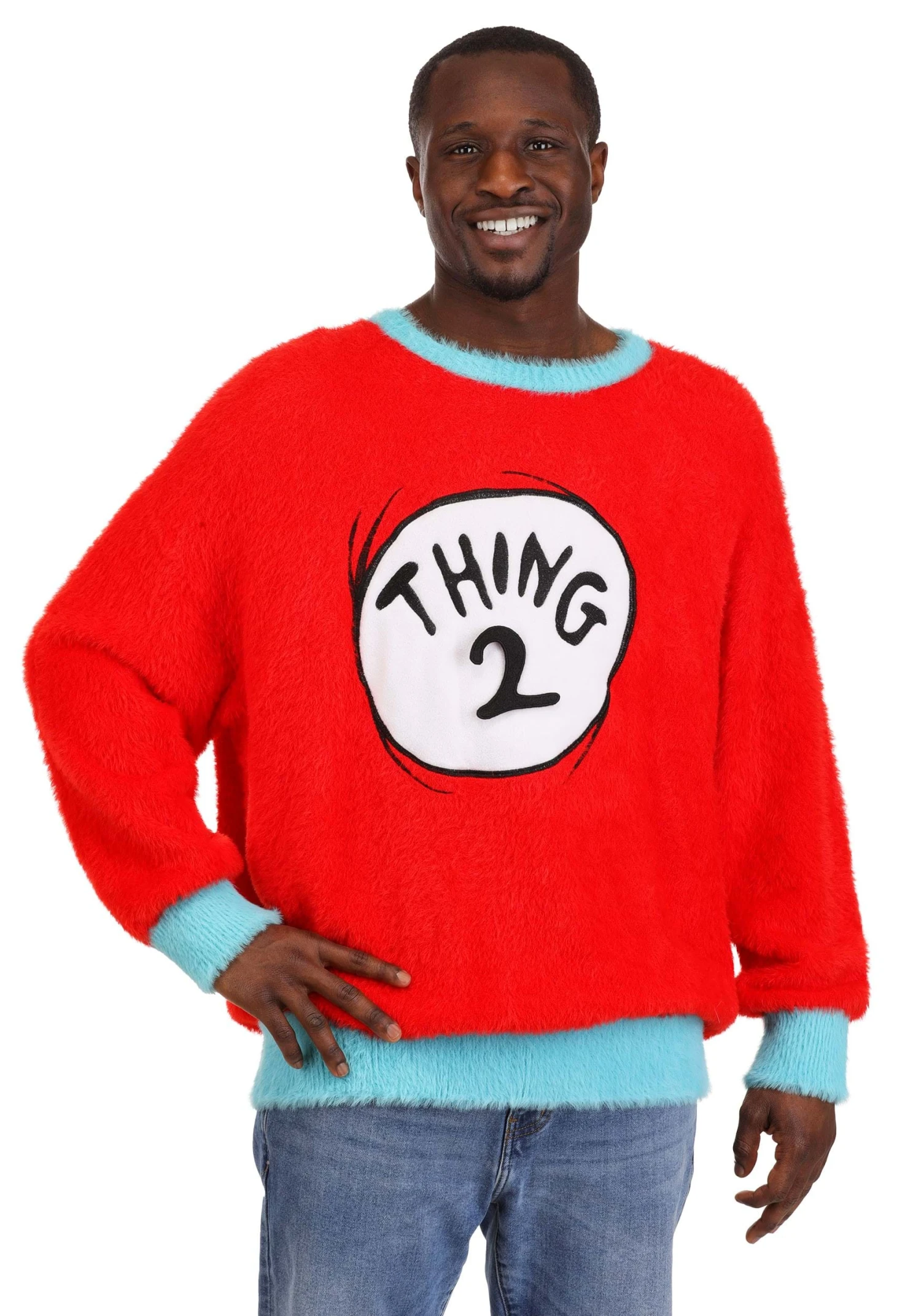 Dr. Seuss Adult Thing 1 & 2 Christmas Sweater 4 Dr. Seuss Adult Thing 1 & 2 Christmas Sweater - Image 2