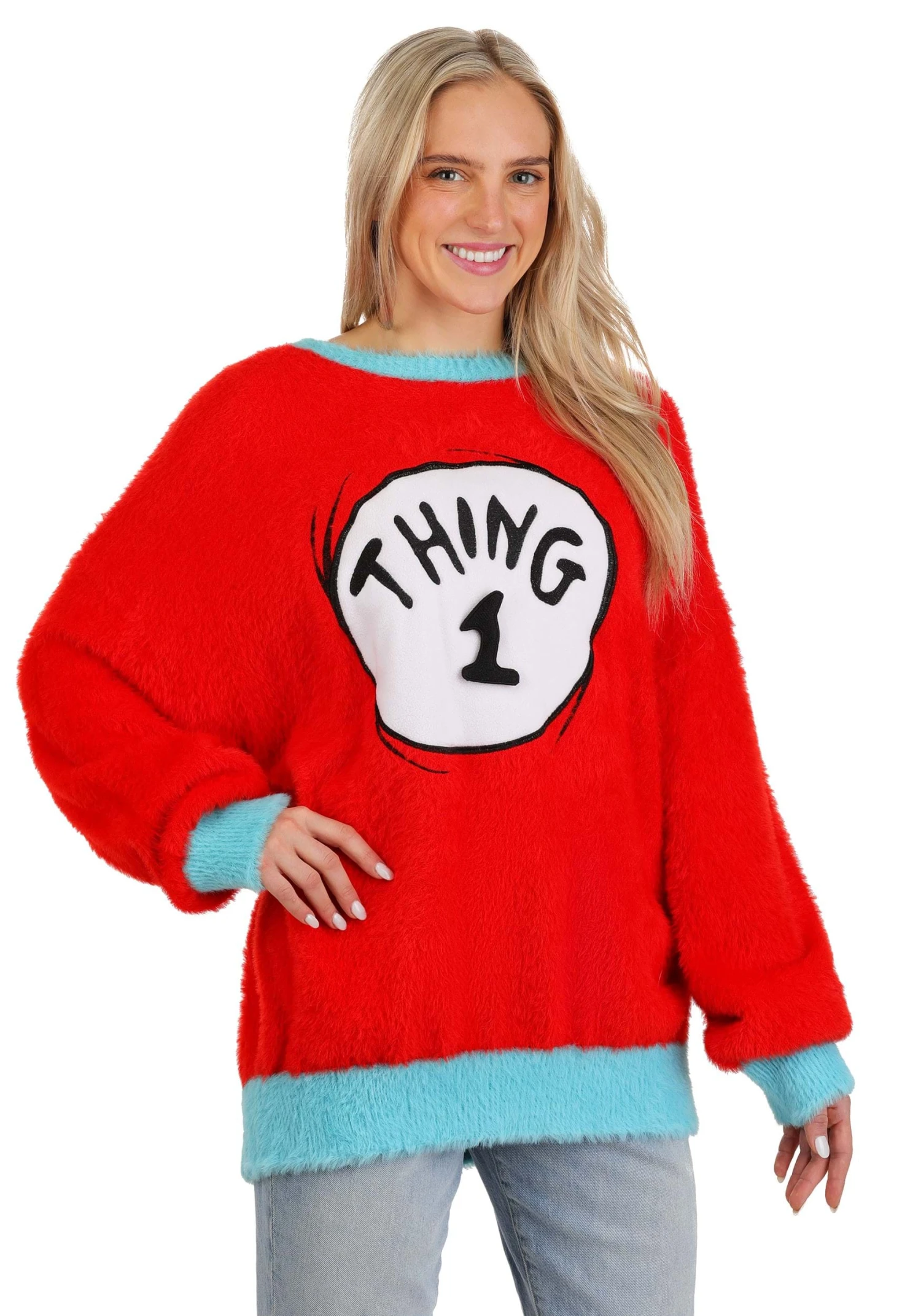 Dr. Seuss Adult Thing 1 & 2 Christmas Sweater 8 Dr. Seuss Adult Thing 1 & 2 Christmas Sweater - Image 6