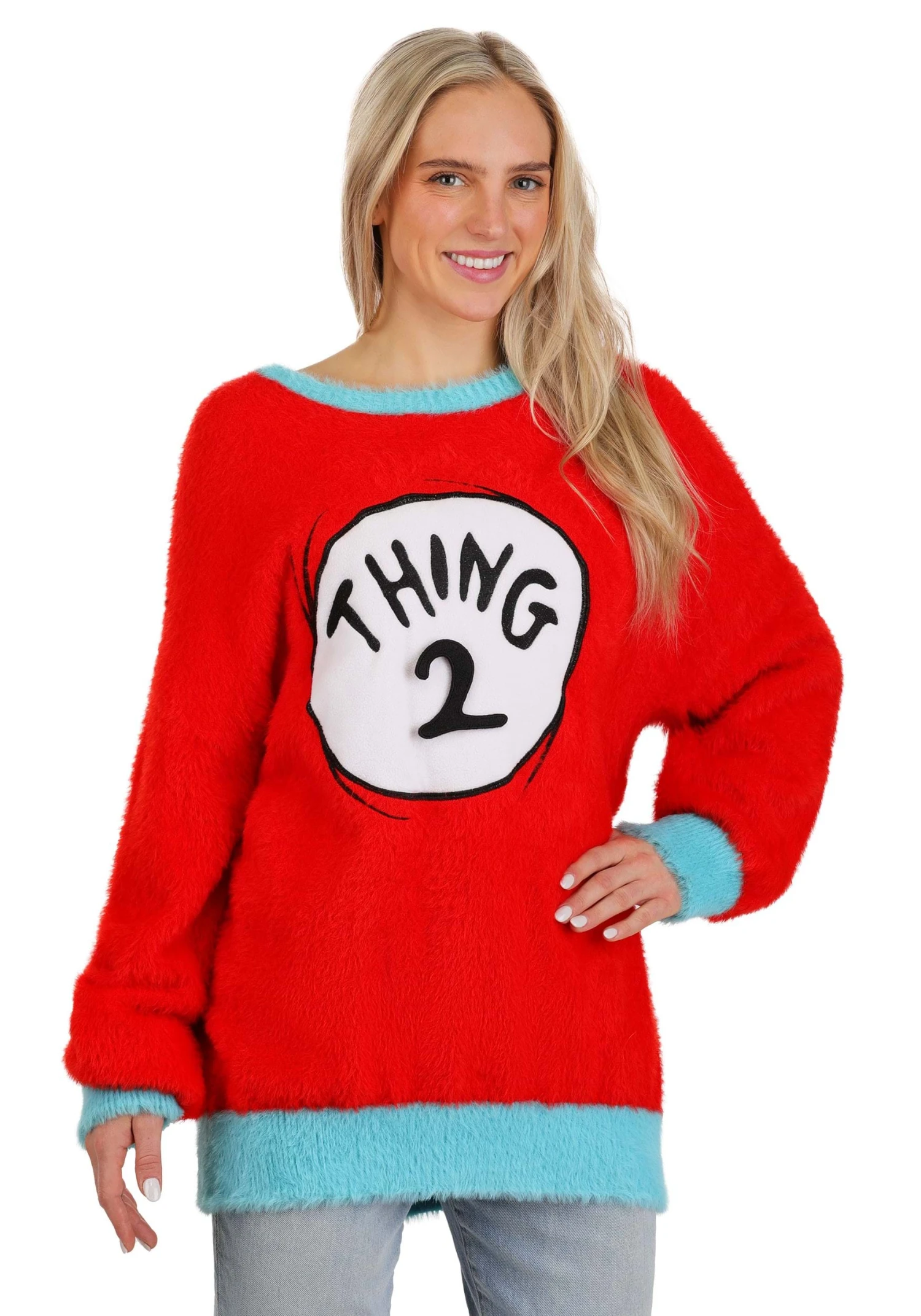 Dr. Seuss Adult Thing 1 & 2 Christmas Sweater 9 Dr. Seuss Adult Thing 1 & 2 Christmas Sweater - Image 7