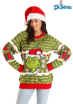 You're A Mean One Mr. Grinch Adult Sweater 15 You're A Mean One Mr. Grinch Adult Sweater -Halloween Costumes adult youre a mean one mr grinch sweater alt 5