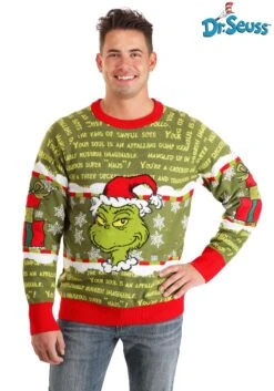 You're A Mean One Mr. Grinch Adult Sweater 17 You're A Mean One Mr. Grinch Adult Sweater -Halloween Costumes adult youre a mean one mr grinch sweater alt 7