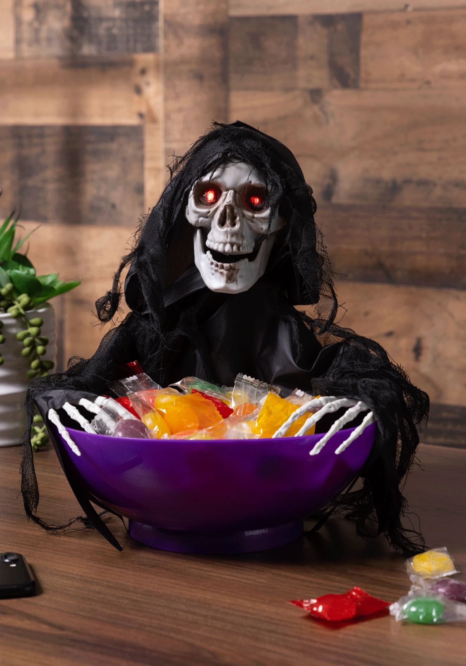 Animated Candy Bowl With Shaking Grim Reaper 3 Animated Candy Bowl With Shaking Grim Reaper