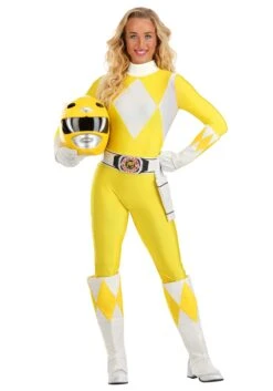 Authentic Women's Power Rangers Yellow Ranger Costume -Halloween Costumes authentic adult power rangers yellow ranger costum alt 1