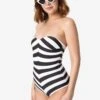Barbie X Unique Vintage Black & White Chevron Stripe One Piece Bathing Suit 1 Barbie X Unique Vintage Black & White Chevron Stripe One Piece Bathing Suit -Halloween Costumes barbie x unique vintage black white one piece suit