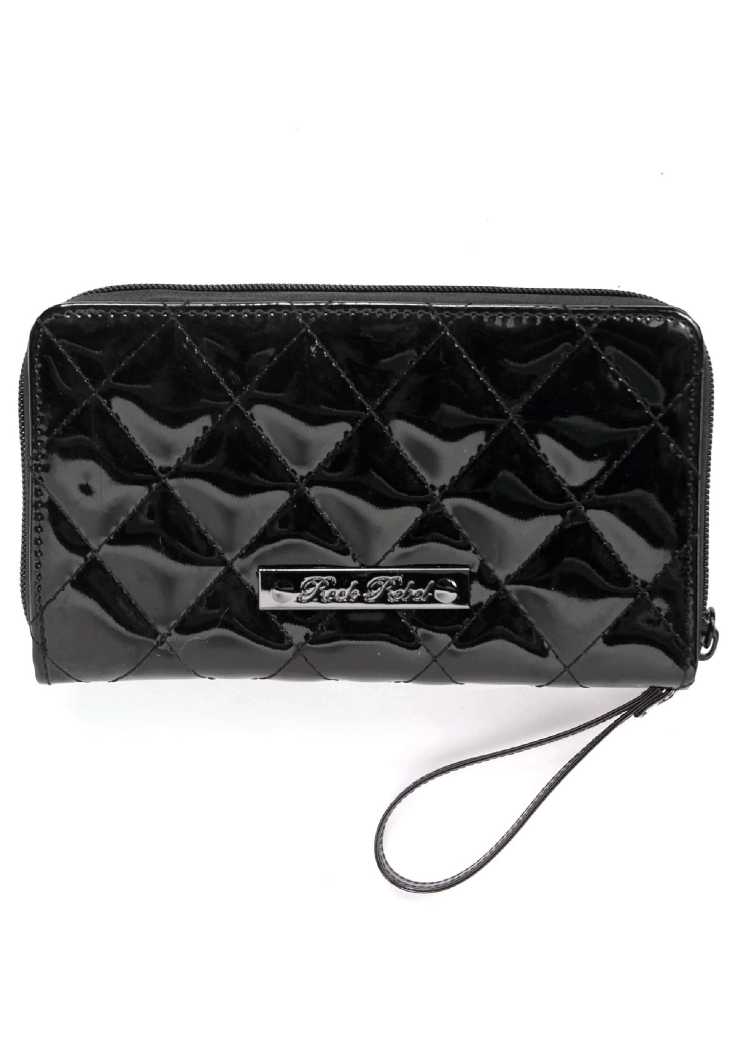 Bat Studded Quilted Faux Patent Zip-Around Black Wallet 4 Bat Studded Quilted Faux Patent Zip-Around Black Wallet - Image 2