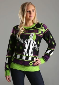 Beetlejuice It's Showtime! Halloween Sweater For Adults -Halloween Costumes beetlejuice its showtime adult ugly halloween sweater alt3