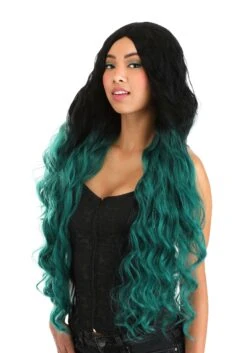 Black And Green Ombre Long Wavy Wig Accessory 7 Black And Green Ombre Long Wavy Wig Accessory -Halloween Costumes black and green ombre long wavy wig alt 2