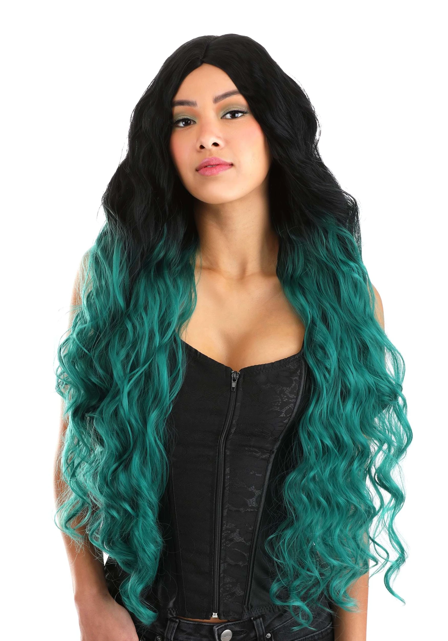 Black And Green Ombre Long Wavy Wig Accessory 3 Black And Green Ombre Long Wavy Wig Accessory