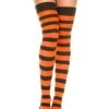 MUSIC LEGS Black And Orange Striped Thigh Highs For Women 2 MUSIC LEGS Black And Orange Striped Thigh Highs For Women -Halloween Costumes black and orange striped thigh highs