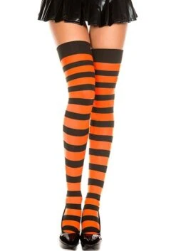 MUSIC LEGS Black And Orange Striped Thigh Highs For Women