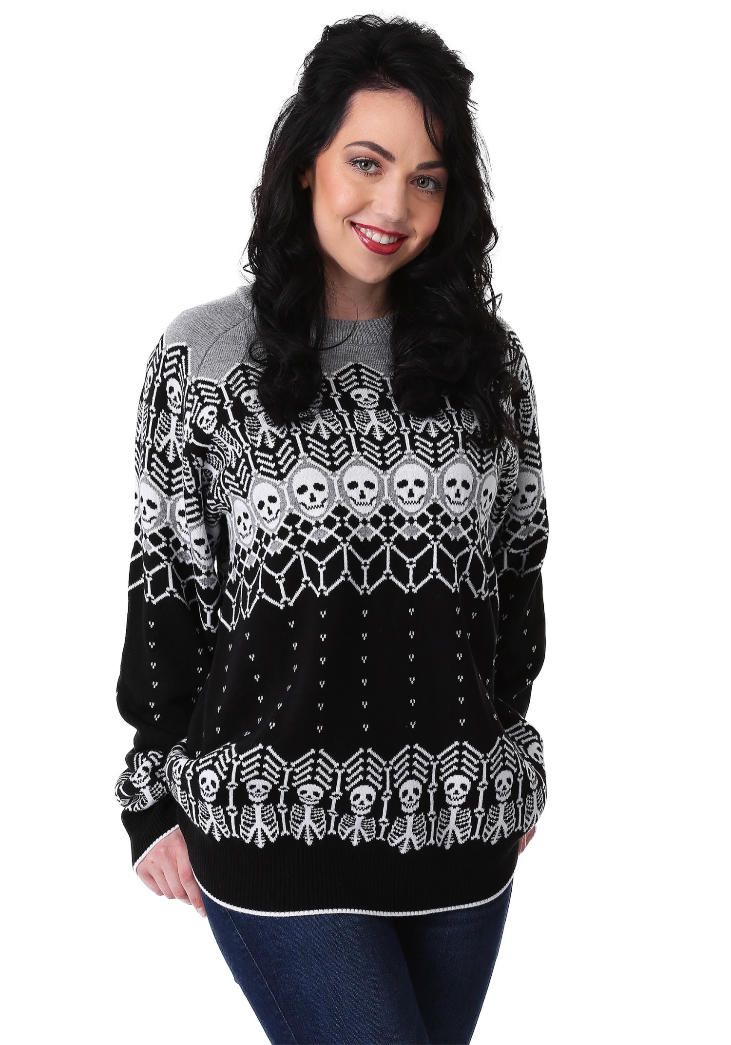 Adult Black And White Skeleton Halloween Sweater 4 Adult Black And White Skeleton Halloween Sweater - Image 2