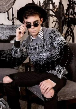 Adult Black And White Skeleton Halloween Sweater