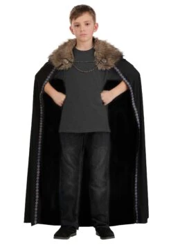 Black Faux Fur Collar Kid's Viking Costume Cape