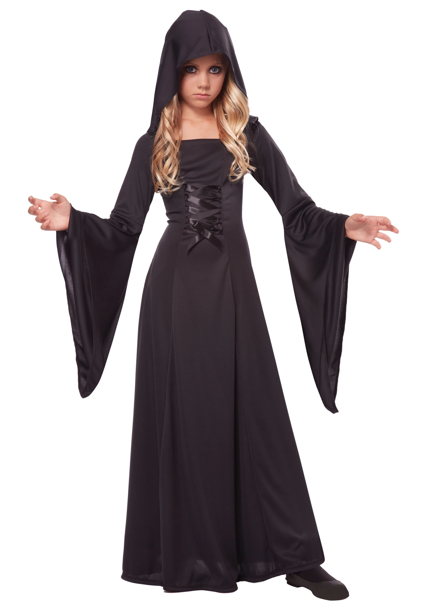 Girl's Deluxe Black Hooded Robe Costume 3 Girl's Deluxe Black Hooded Robe Costume