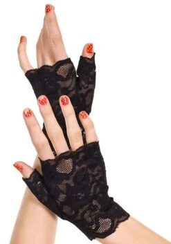 MUSIC LEGS Black Lace Fingerless Gloves For Women