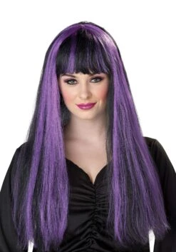 Women's Black And Purple Witch Costume Wig