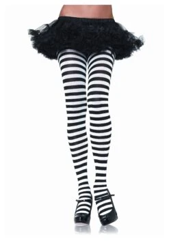 LEG AVENUE Women's Black & White Striped Tights