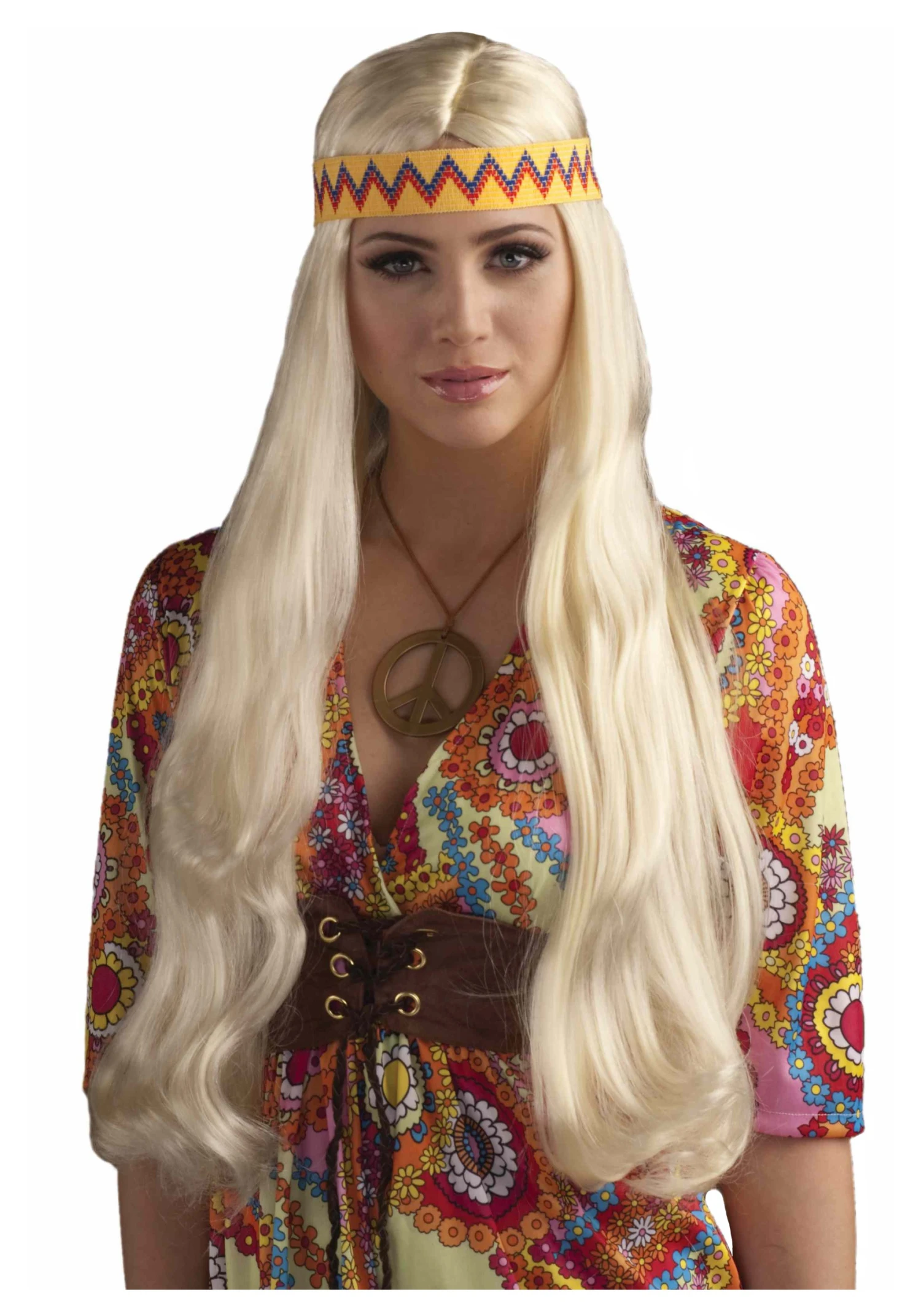 Blonde Hippie Chick Wig W/ Headband 3 Blonde Hippie Chick Wig W/ Headband