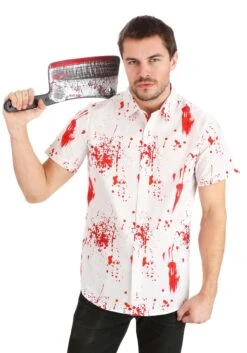 Adult Bloody Haunted Halloween Button Up Shirt