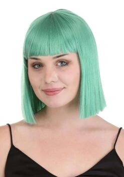 Teal Green Bob Wig For Adults -Halloween Costumes bright green bob wig alt 1
