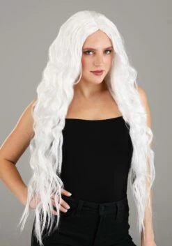 Long Bright White Wavy Wig 9 Long Bright White Wavy Wig -Halloween Costumes bright white long wavy wig alt 3