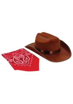Brown Junior Cowboy Costume Hat And Bandana Accessory Set