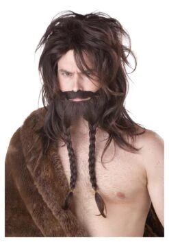 Men's Brown Viking Wig, Beard And Mustache Costume Set