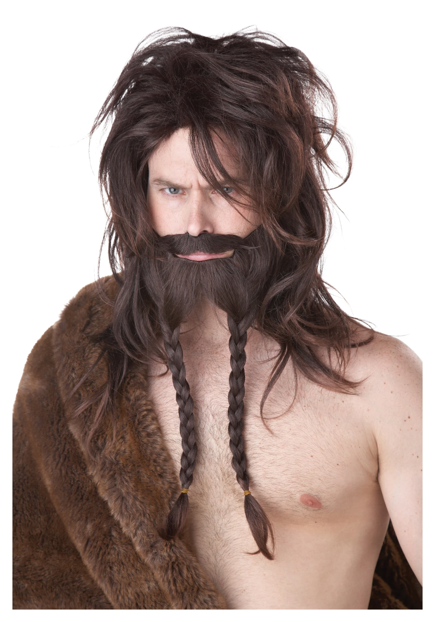 Men's Brown Viking Wig, Beard And Mustache Costume Set 3 Men's Brown Viking Wig, Beard And Mustache Costume Set