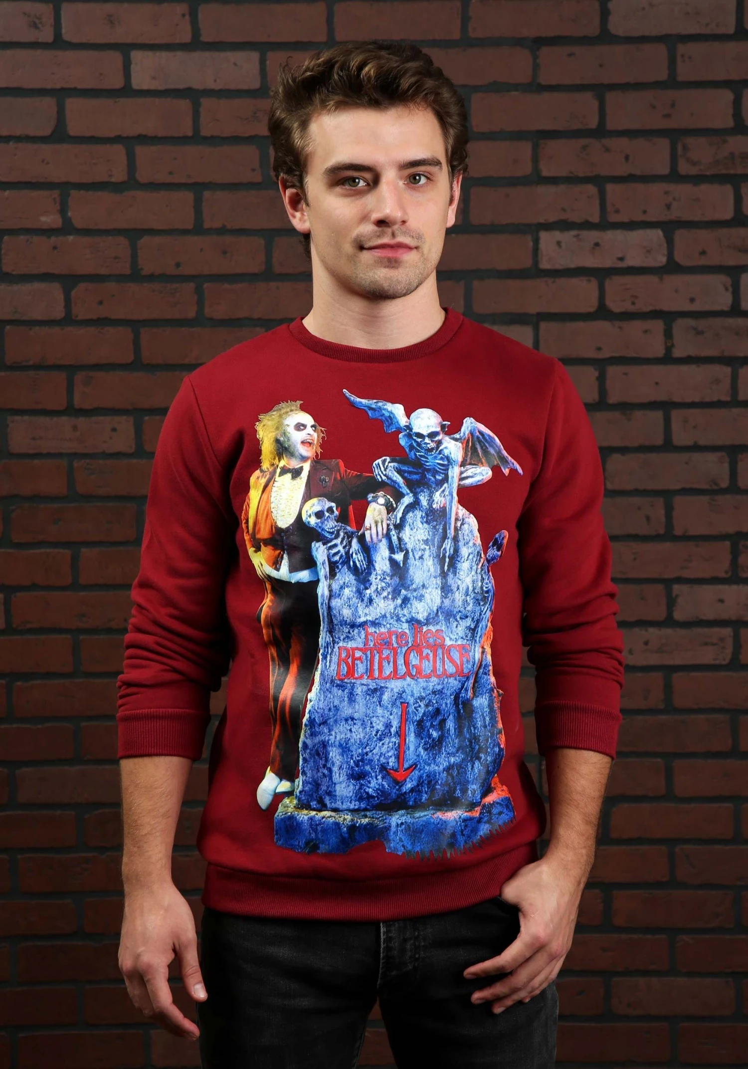 Cakeworthy Beetlejuice Tombstone Adult Crew Neck Sweater 3 Cakeworthy Beetlejuice Tombstone Adult Crew Neck Sweater