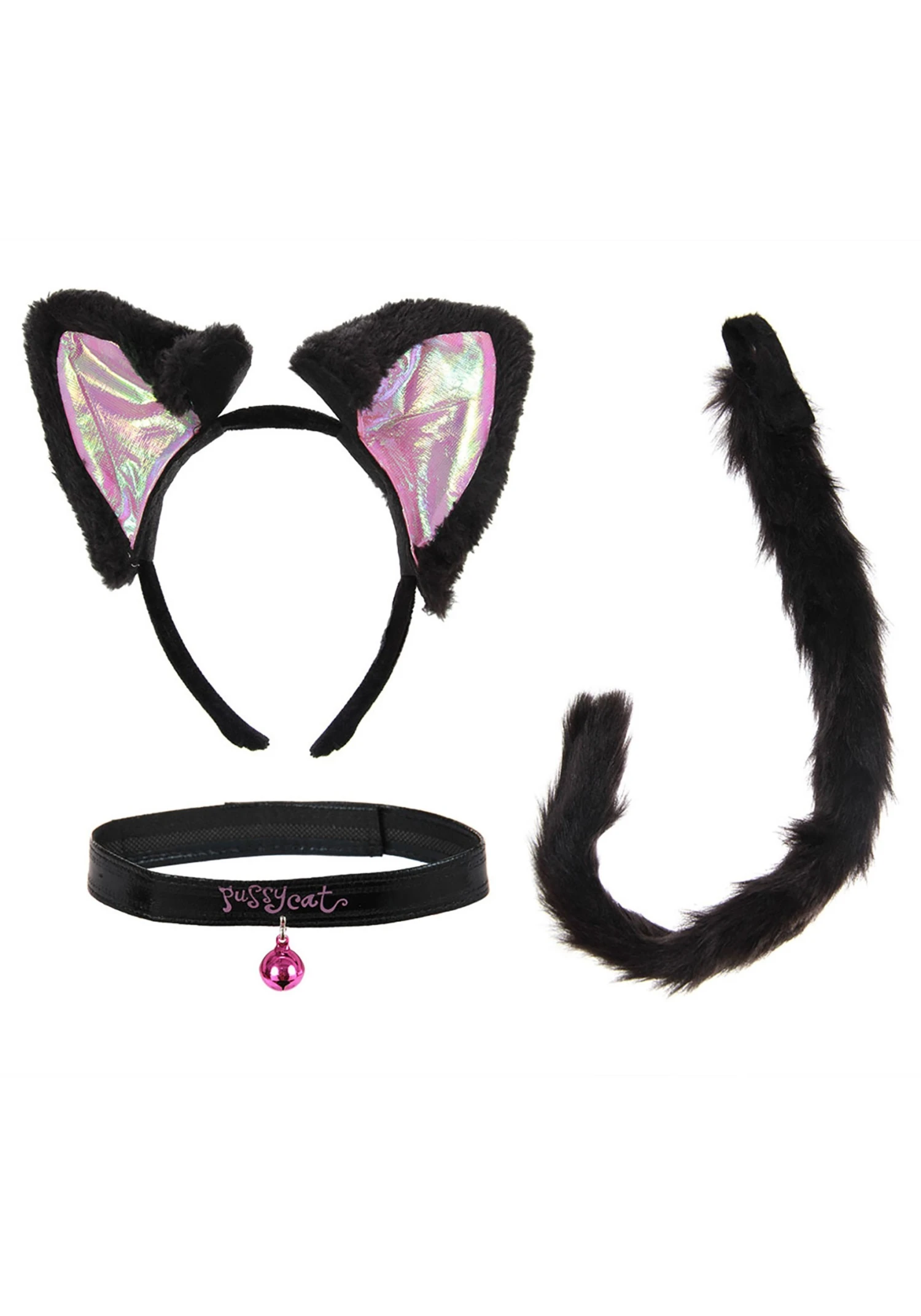 Cat Ears Headband Collar & Tail Kit Black & Pink 4 Cat Ears Headband Collar & Tail Kit Black & Pink - Image 2
