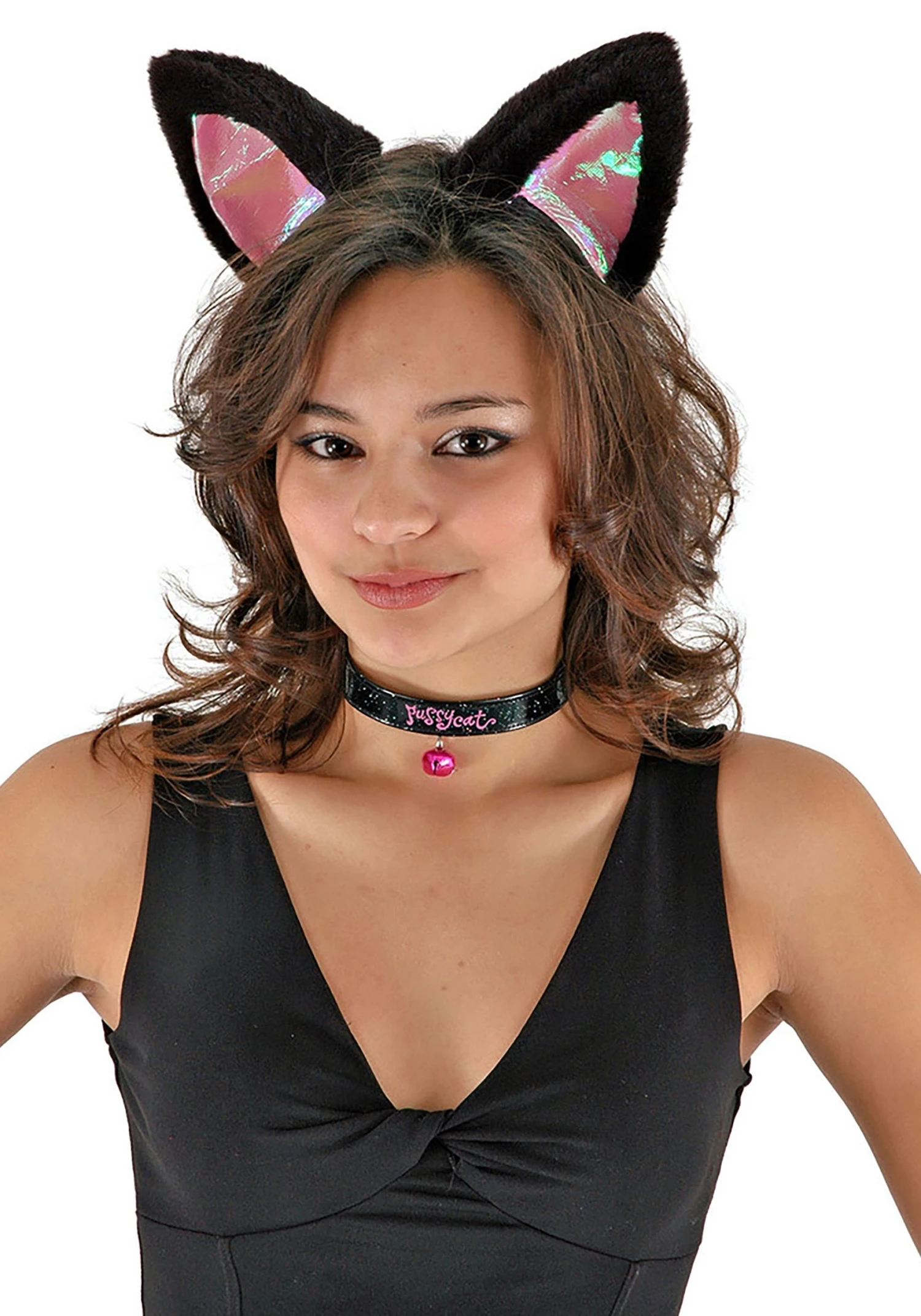 Cat Ears Headband Collar & Tail Kit Black & Pink 3 Cat Ears Headband Collar & Tail Kit Black & Pink