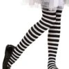 Black/White Striped Tights For Girls