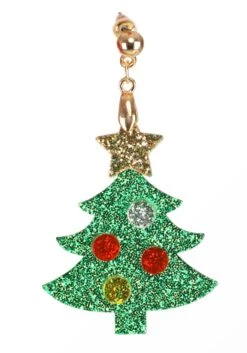 Christmas Tree Lucite Glitter Holiday Earrings -Halloween Costumes christmas tree lucite glitter earring alt 2