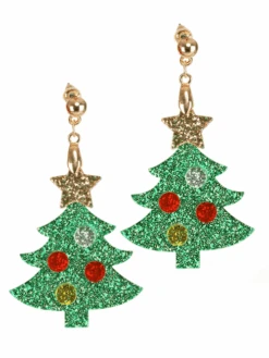 Christmas Tree Lucite Glitter Holiday Earrings -Halloween Costumes christmas tree lucite glitter earrings
