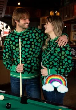 Clovers All-Over Print St Patrick's Sweater For Adults -Halloween Costumes clovers all over st patricks sweater alt 2