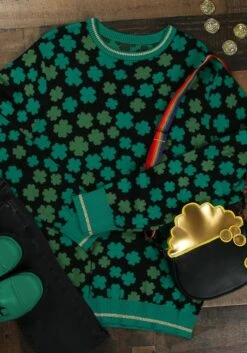 Clovers All-Over Print St Patrick's Sweater For Adults -Halloween Costumes clovers all over st patricks sweater alt 3
