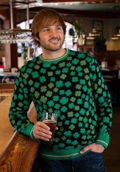 Clovers All-Over Print St Patrick's Sweater For Adults -Halloween Costumes clovers all over st patricks sweater alt 4