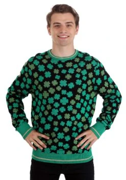 Clovers All-Over Print St Patrick's Sweater For Adults -Halloween Costumes clovers all over st patricks sweater alt 7