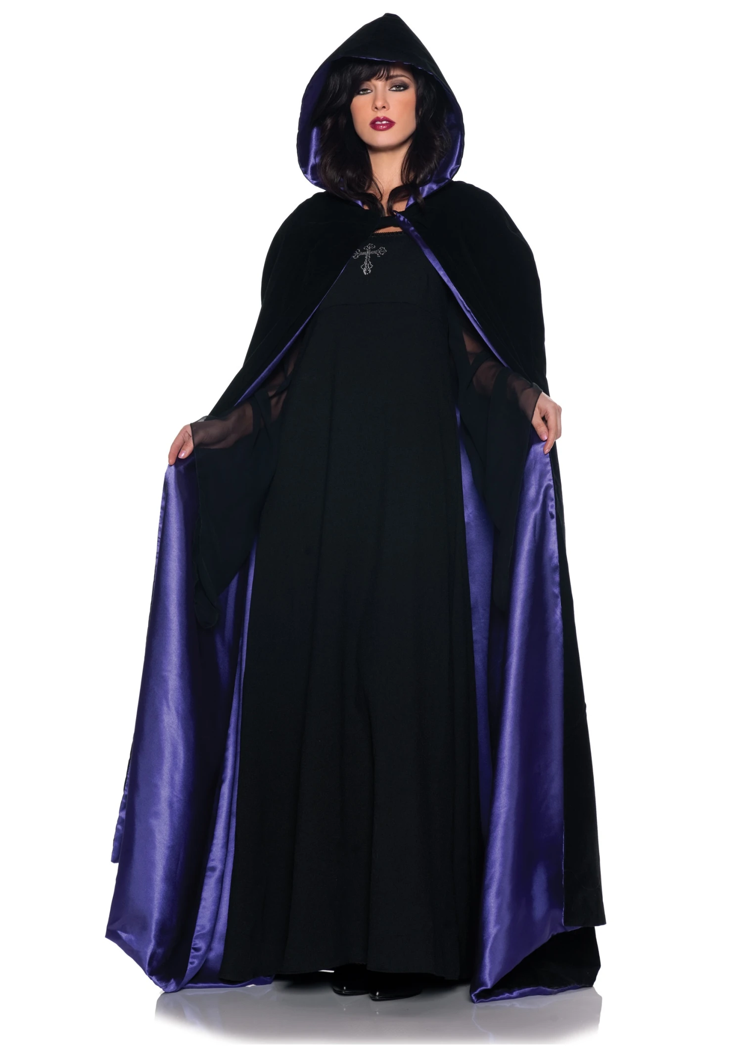 Deluxe Velvet & Satin Hooded Cape 3 Deluxe Velvet & Satin Hooded Cape