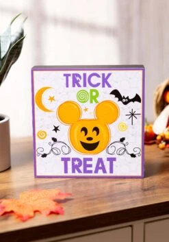 Disney Halloween Mickey Pumpkin Trick Or Treat Wooden Box Sign