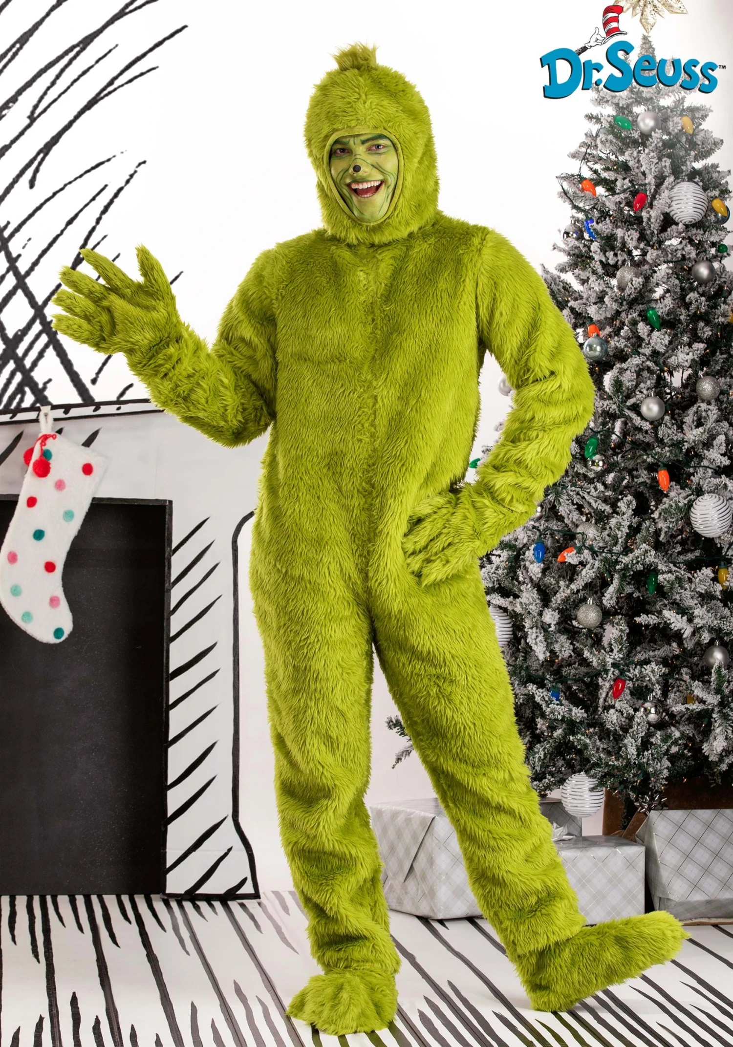 Dr. Seuss Open Face Grinch Costume For Adults 3 Dr. Seuss Open Face Grinch Costume For Adults